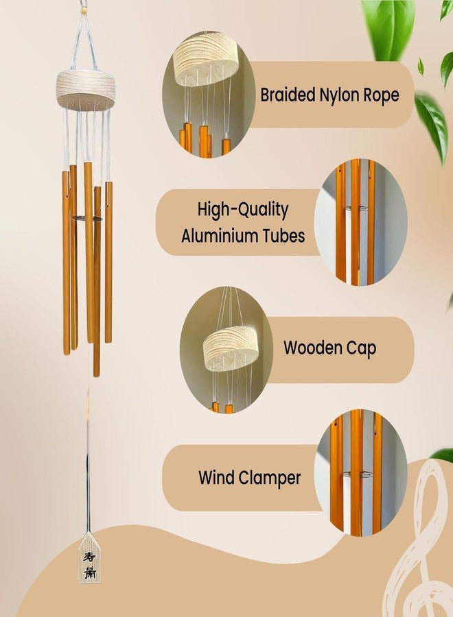 Plus Value 5 Pipe Wind Chimes for Balcony Home Positive Energy Decor Garden Outdoor Feng Shui Metal Hanging Bells Big Size (Positivity Vibes Windchimes for Office Decoration, Gold) - Image 2